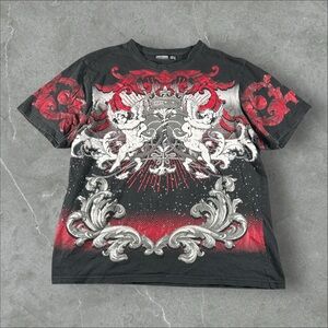 Contender Shirt Mens 2XL Black Y2K Grunge Mallgoth AOP Skater Affliction Emo 00s